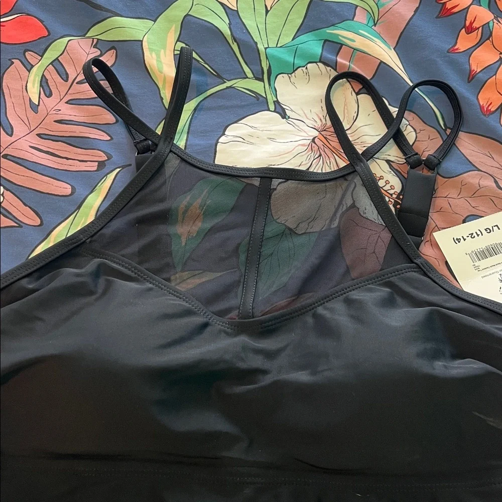 Black tankini top with mesh inlay new